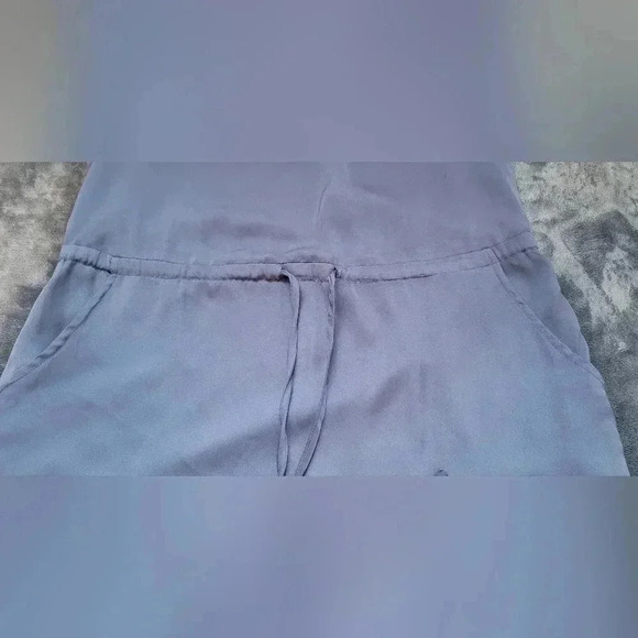 SIZE SMALL Tinley Road Silky Split-Neck Smocked Waist Drawstring Dress, Blue - Picture 3 of 10